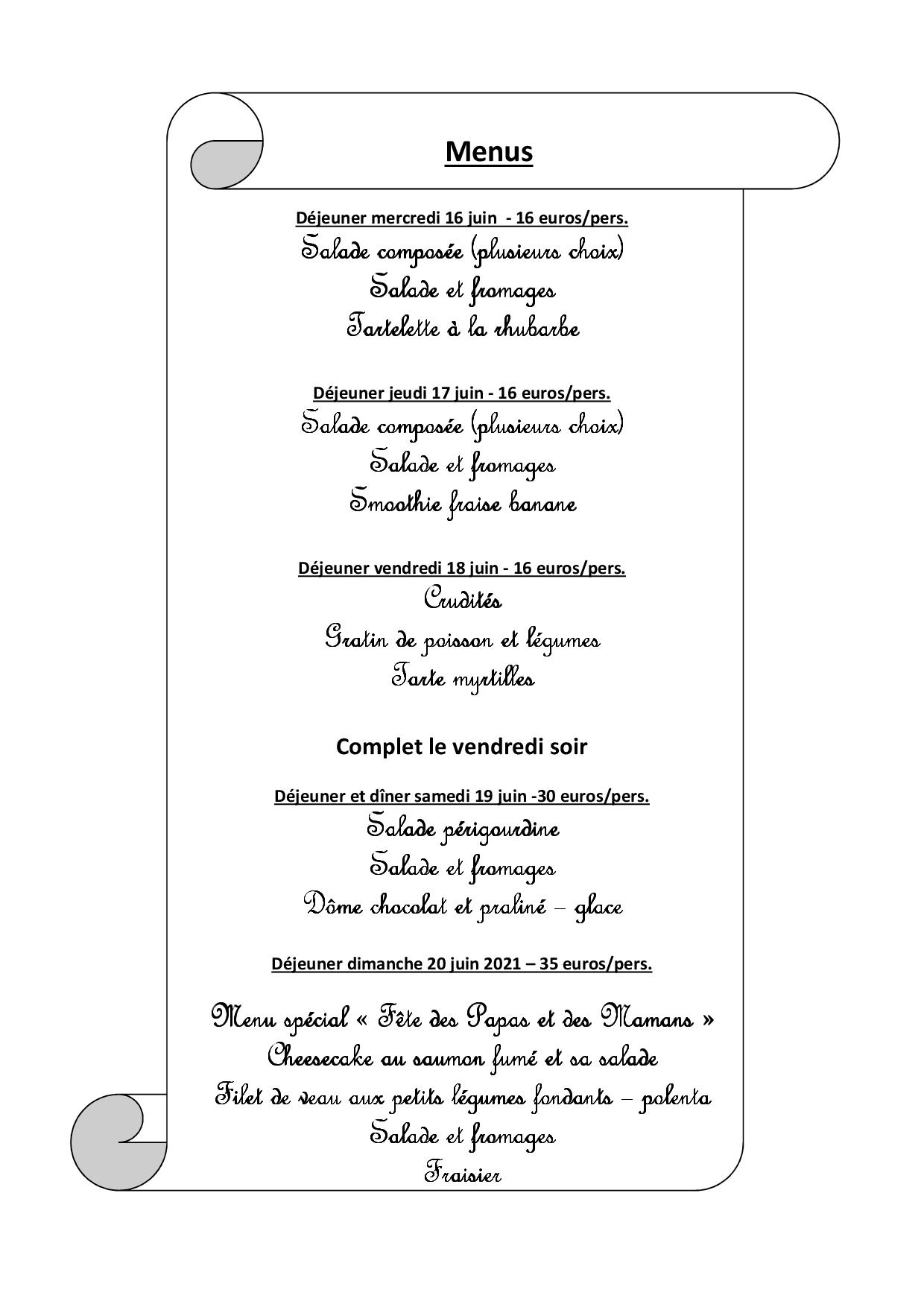 Menus du 16 juin au 20 juin 20201