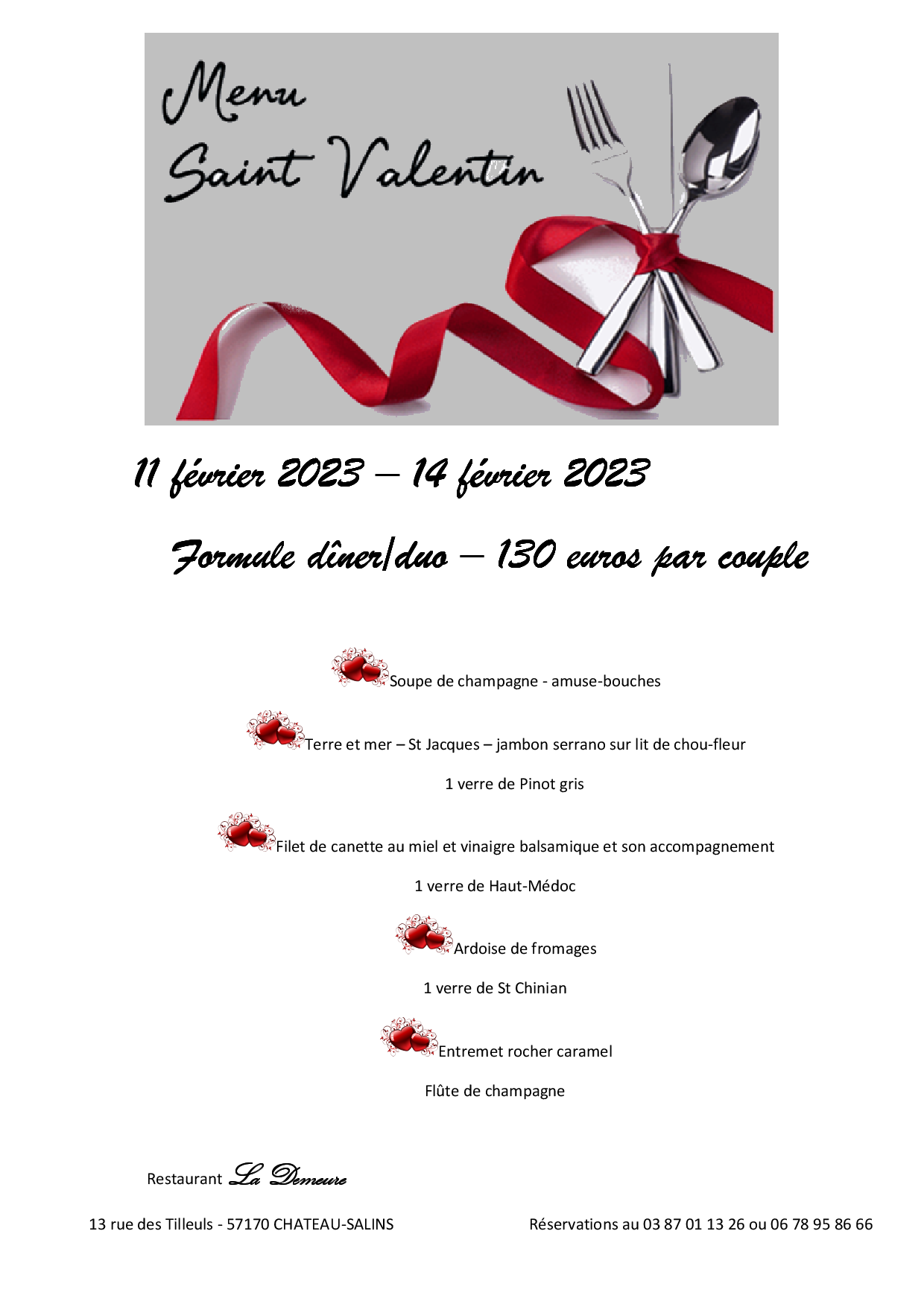 St Valentin menu